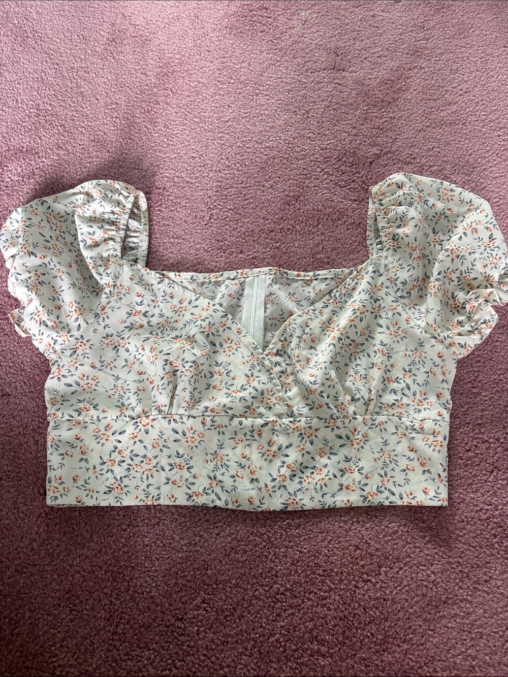 SHEIN Cottagecore Floral Puff Sleeve Crop Top Size Large - Picture 2 of 9